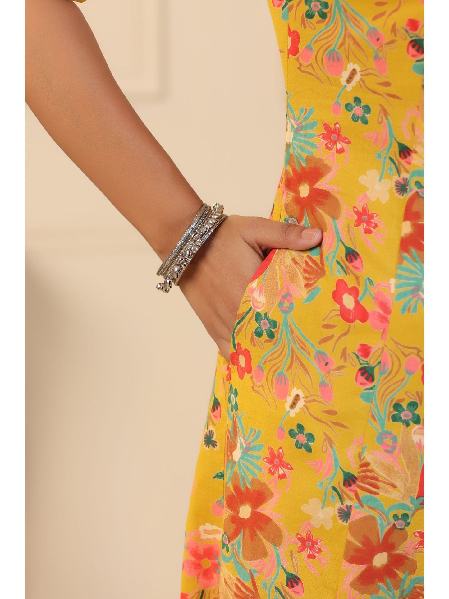 PIROH Women Cotton Floral Print A-Line Kurta Palazzo Mustard (Set of 2)