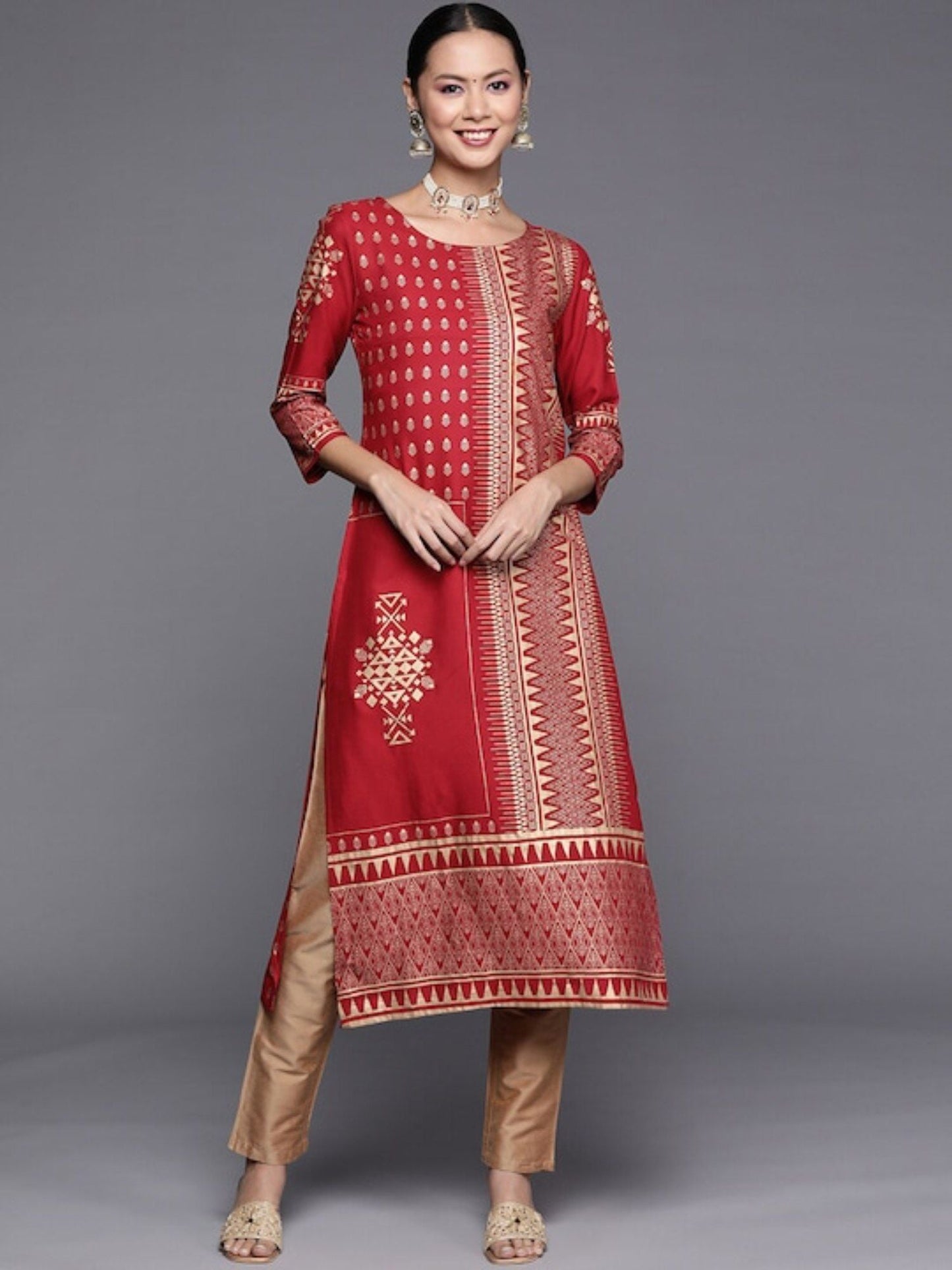 KSUT Women Maroon Printed Kurta With Palazzos