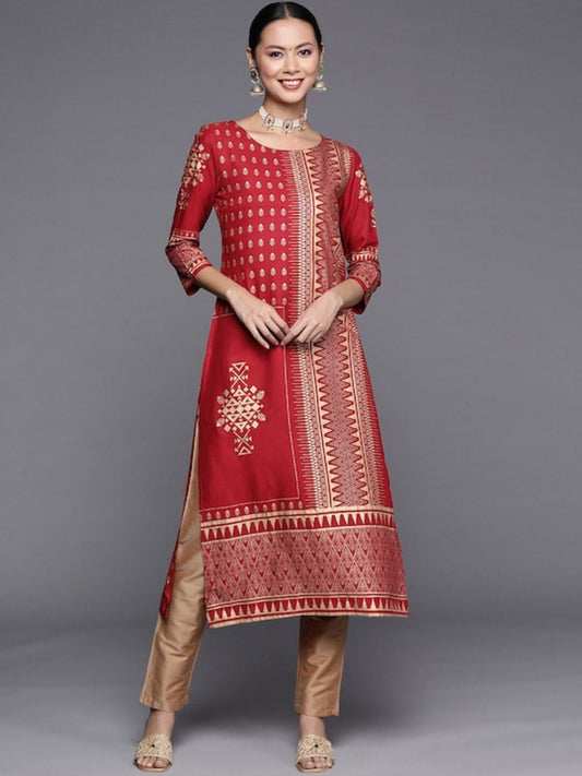 KSUT Women Maroon Printed Kurta With Palazzos