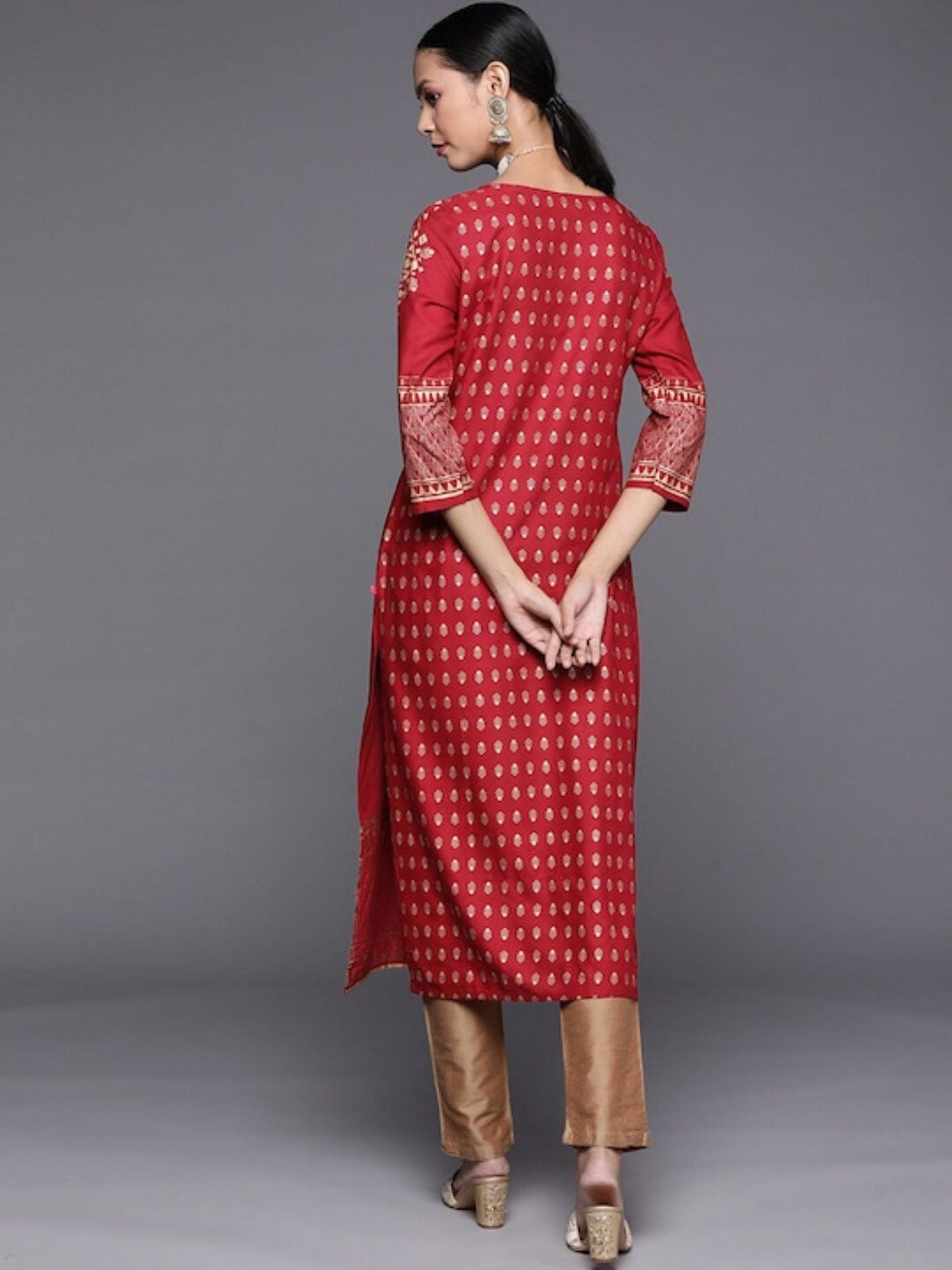 KSUT Women Maroon Printed Kurta With Palazzos
