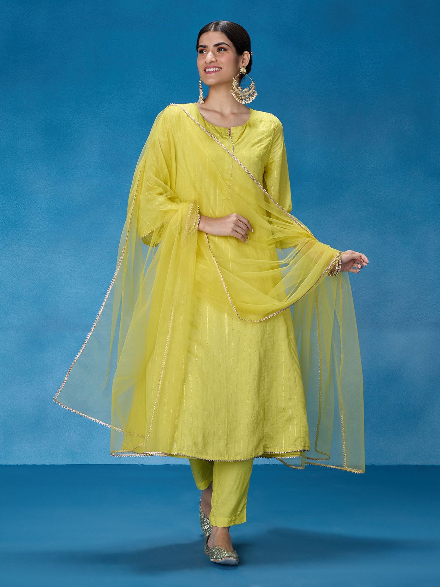 Likha Yellow Rangbahar Sequence Chanderi Kurta Pant Dupatta LIKSKD265 (Set of 3)