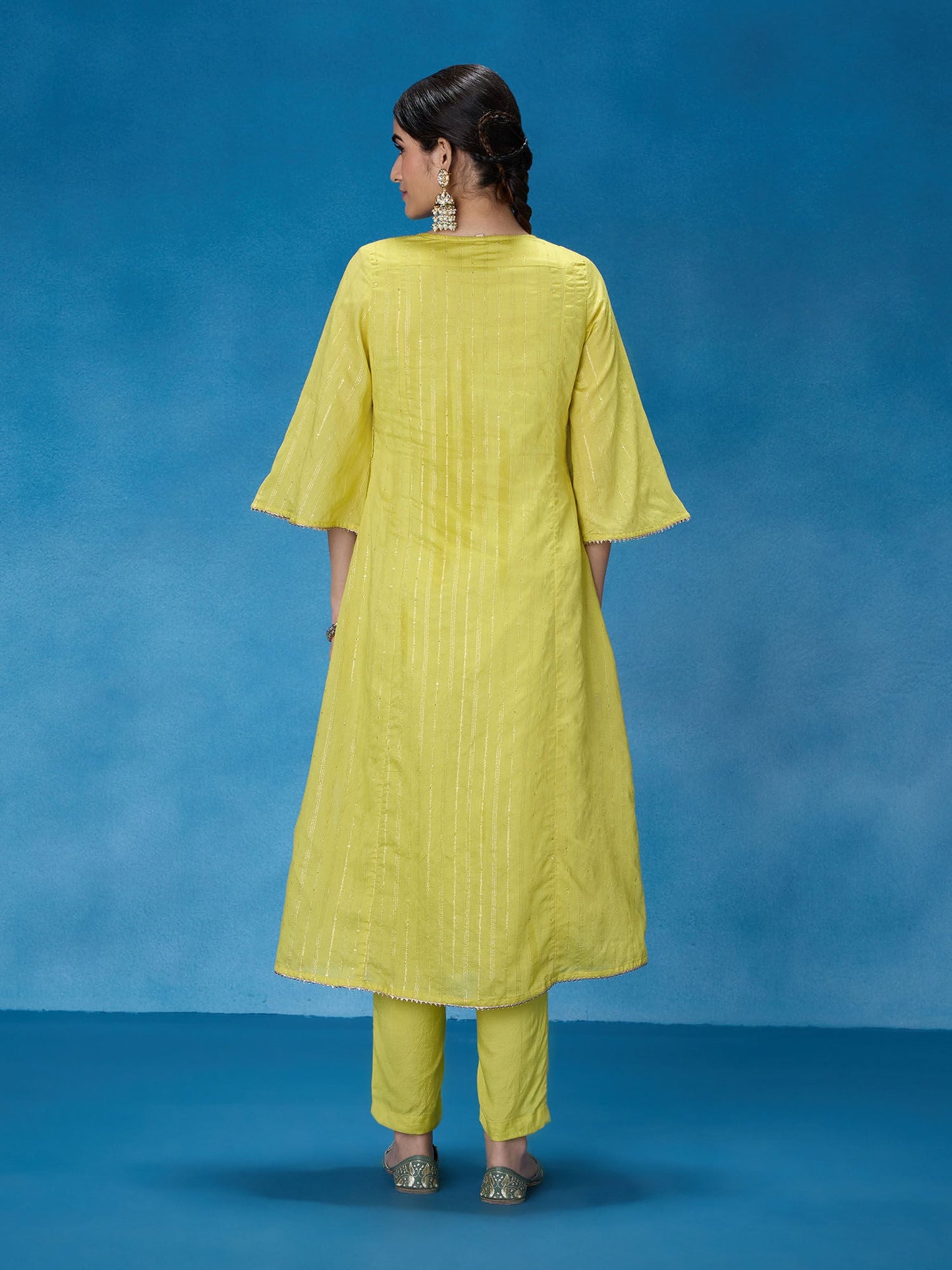 Likha Yellow Rangbahar Sequence Chanderi Kurta Pant Dupatta LIKSKD265 (Set of 3)