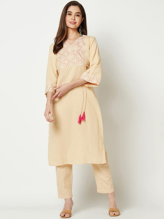 IMARA Bandhani Printed Regular Kurta with Trousers