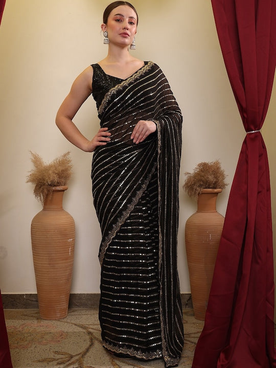 House of Pataudi Ethnic Sequence Embroidered Saree