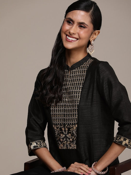 House of Pataudi Jashn Ethnic Motifs Yoke Design Sequinned Kurta