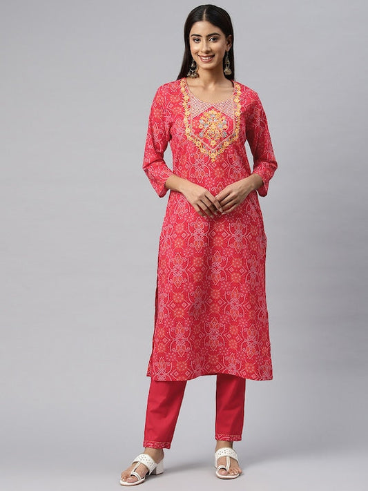 Readiprint Fashions Printed Regular Mirror Work Pure Cotton Kurta with Trousers