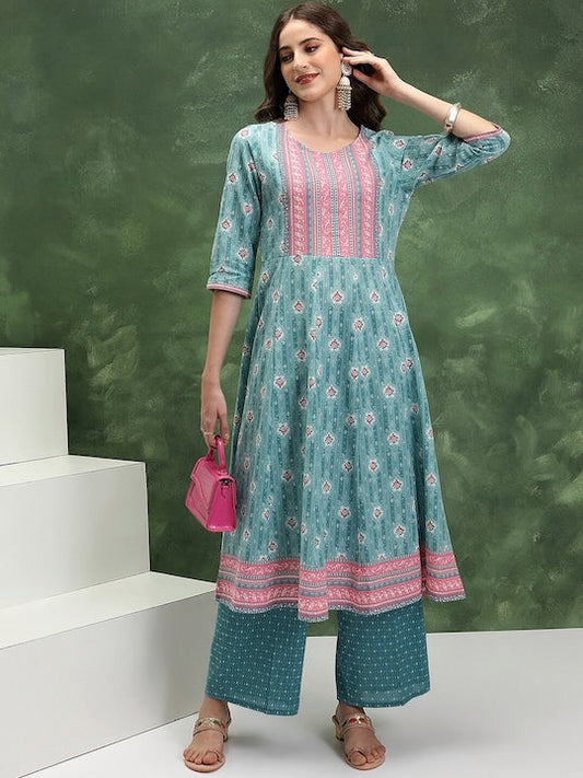 Vishudh Women Floral Printed Regular Pure Cotton Kurta with Palazzos & With Dupatta