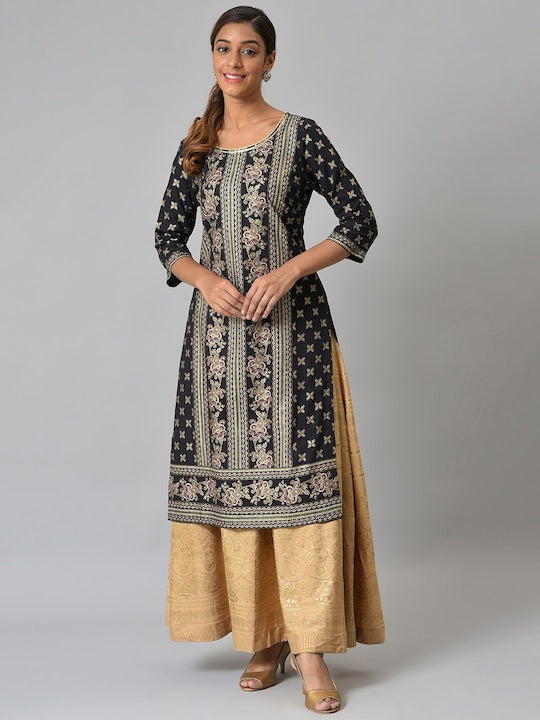 Aurelia Ethnic Motifs Printed Sequinned Straight Kurta