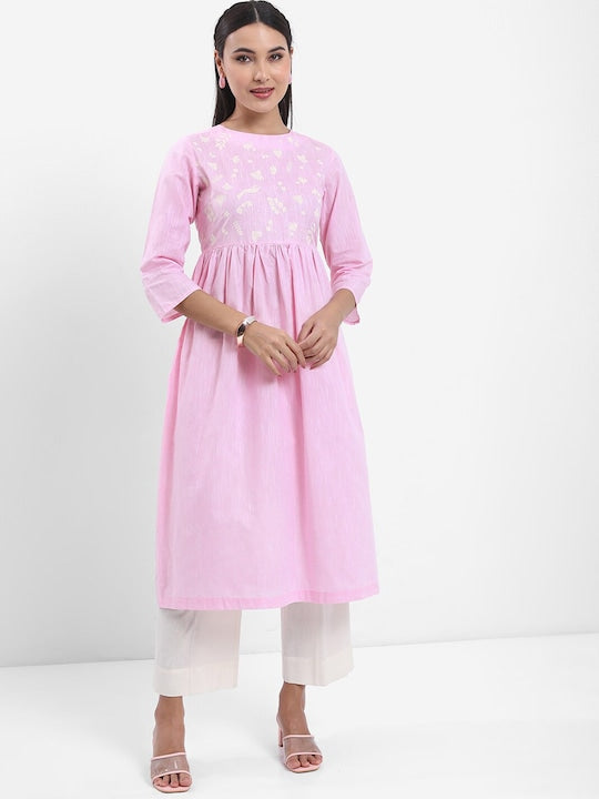 Vishudh Round Neck Floral Printed Pure Cotton A-Line Kurta