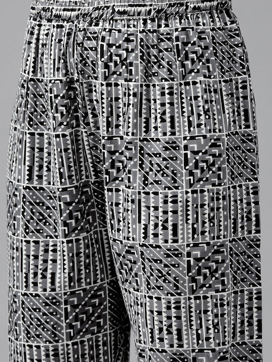 Yufta Women Black Ethnic Motifs Printed Mirror Work Kurta with Trousers