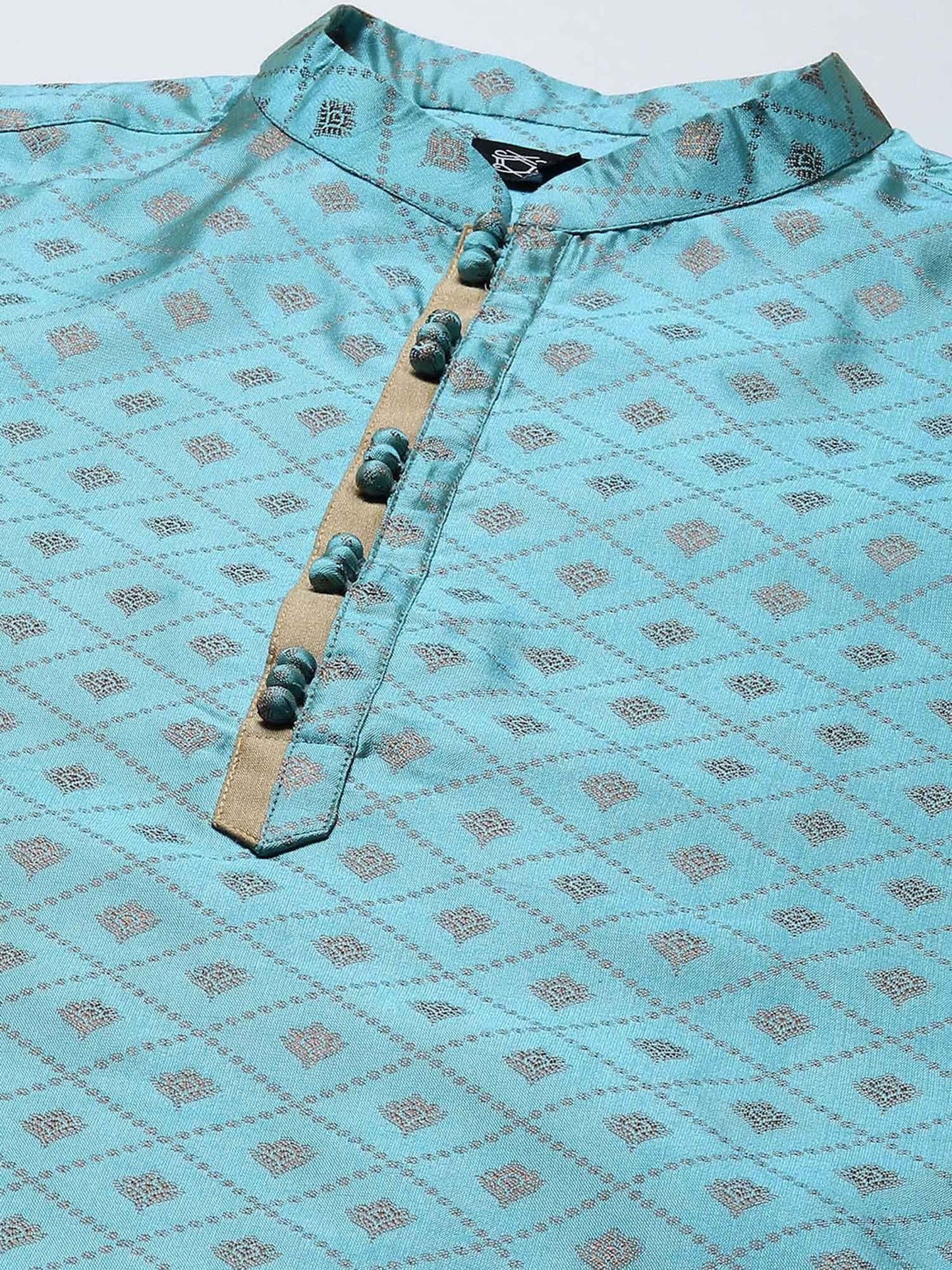 Amodh by Kisah Men Turquoise Blue Kurta (Set of 2)