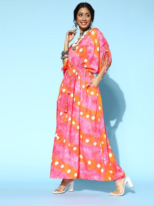 Yufta Pretty Pink Viscose Rayon Kaftan Kurta