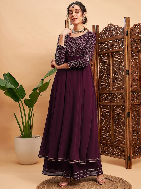 Shae by Sassafras Mukaish Work Round Neck Anarkali Kurta