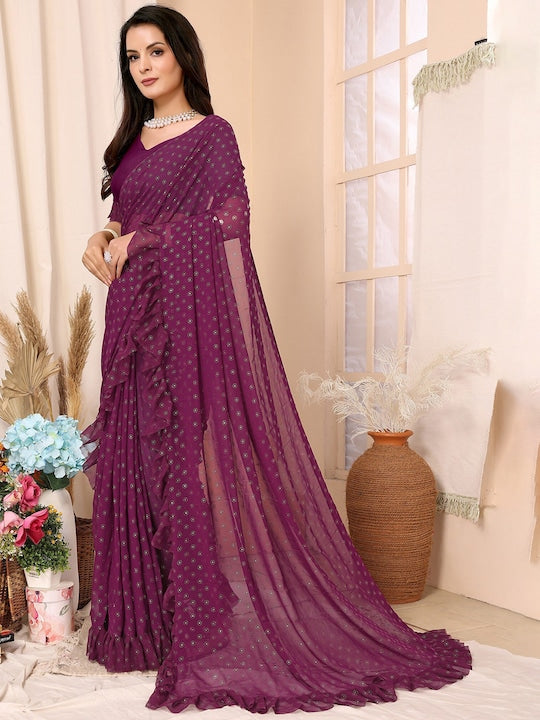 Fabmora Floral Printed Ruffled Saree