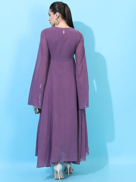 Vishudh Purple Embellished Maxi Dress