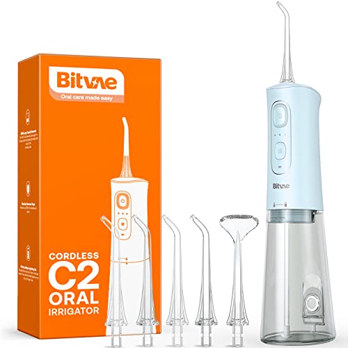 Bitvae Water flosser for Teeth, Cordless Water Teeth Cleaner Picks, IPX7 Waterproof Water Flosser, 3 Modes 6 Jet Tips, USB Rechargeable Water Dental Picks for Cleaning - Sky Blue