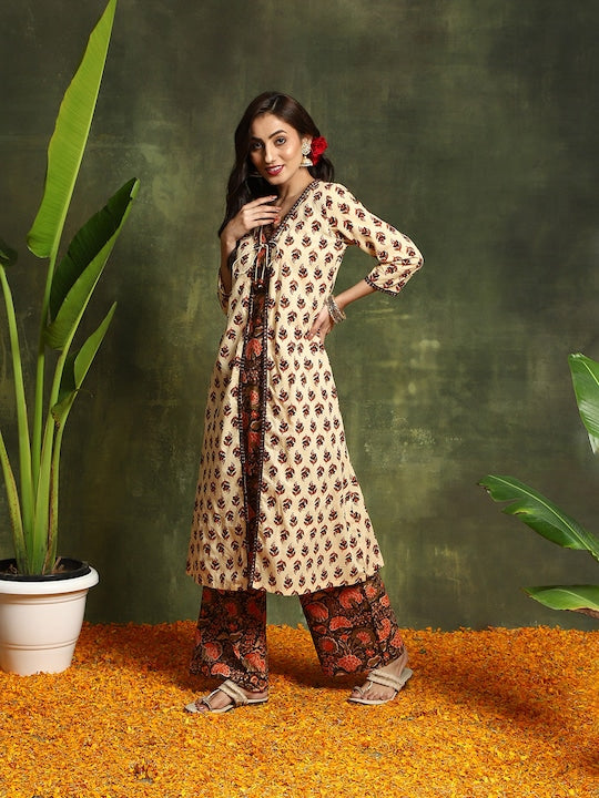 AKS Couture Floral Printed Pure Cotton Kurta with Palazzos
