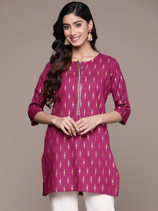 Anubhutee Ethnic Motifs Printed Mirror Work Mirror Work Kurti