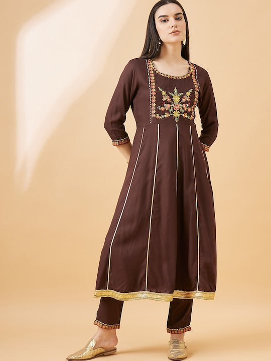 All about you Floral Embroidered Gotta Patti A-Line Kurta With Trouser