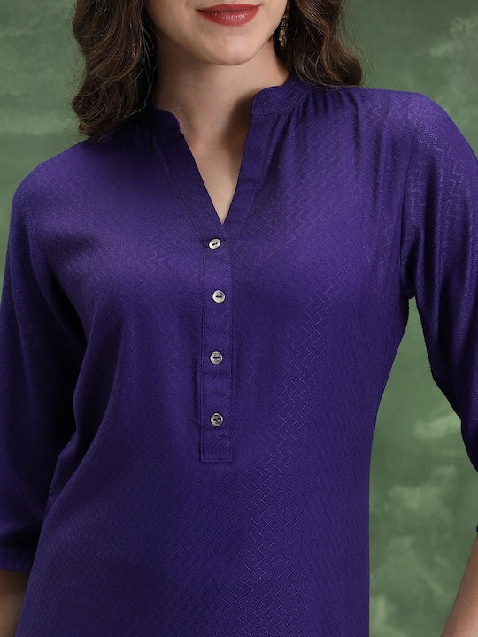 Vishudh Purple Chevron Embroidered Straight Kurta