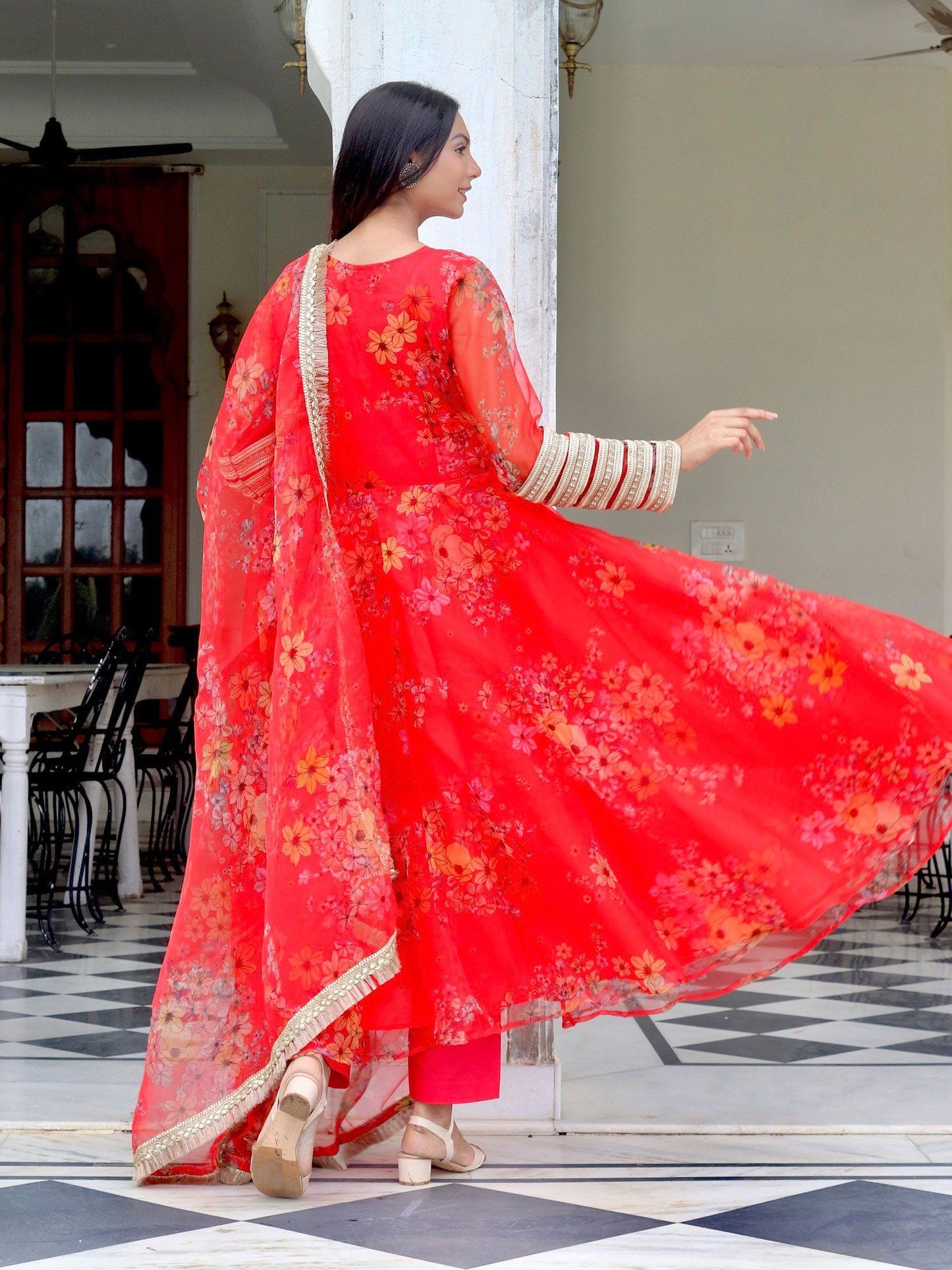 ONEWE INDIA Radhamani Suit Set (Set of 3) - Red