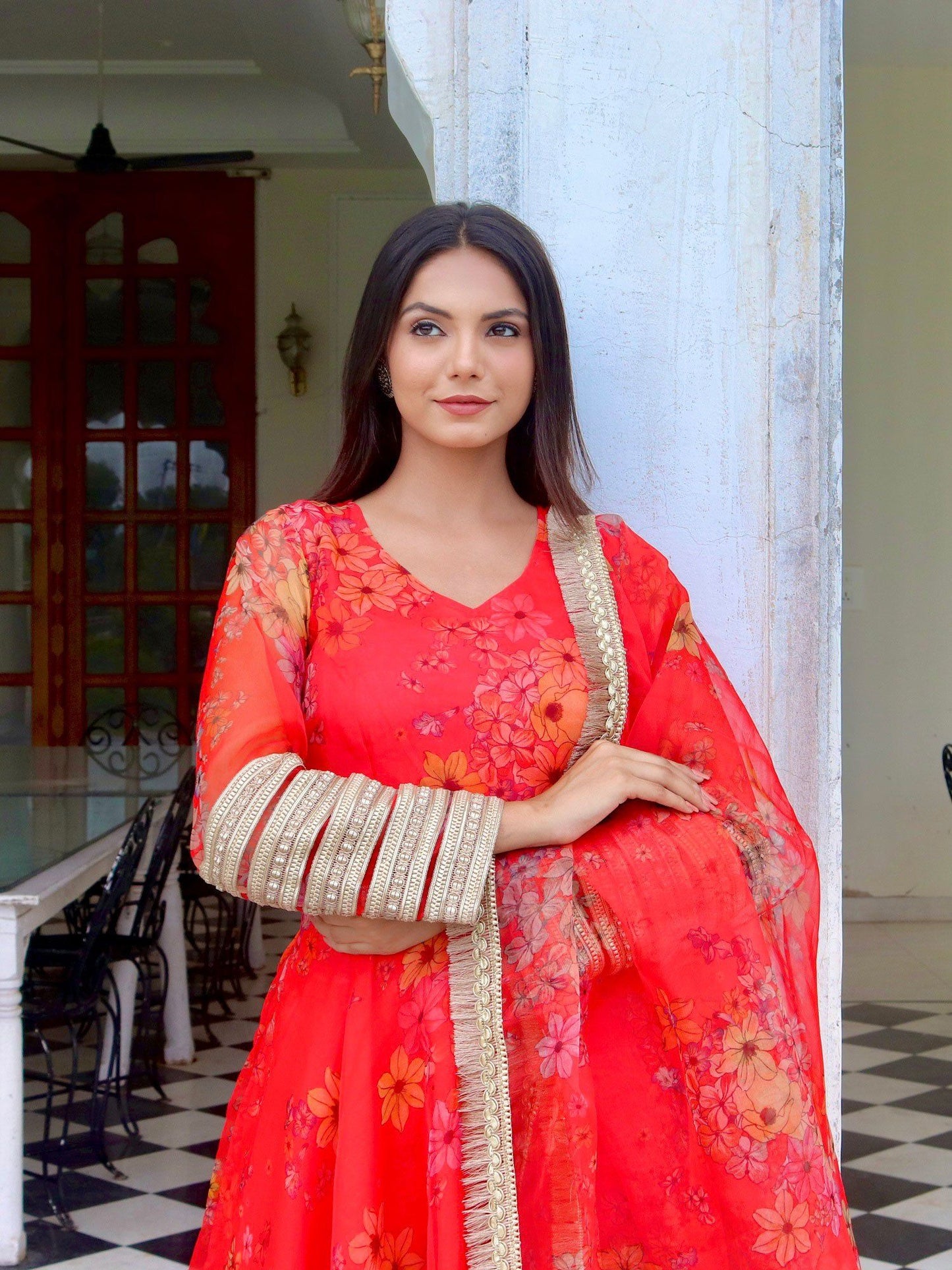 ONEWE INDIA Radhamani Suit Set (Set of 3) - Red