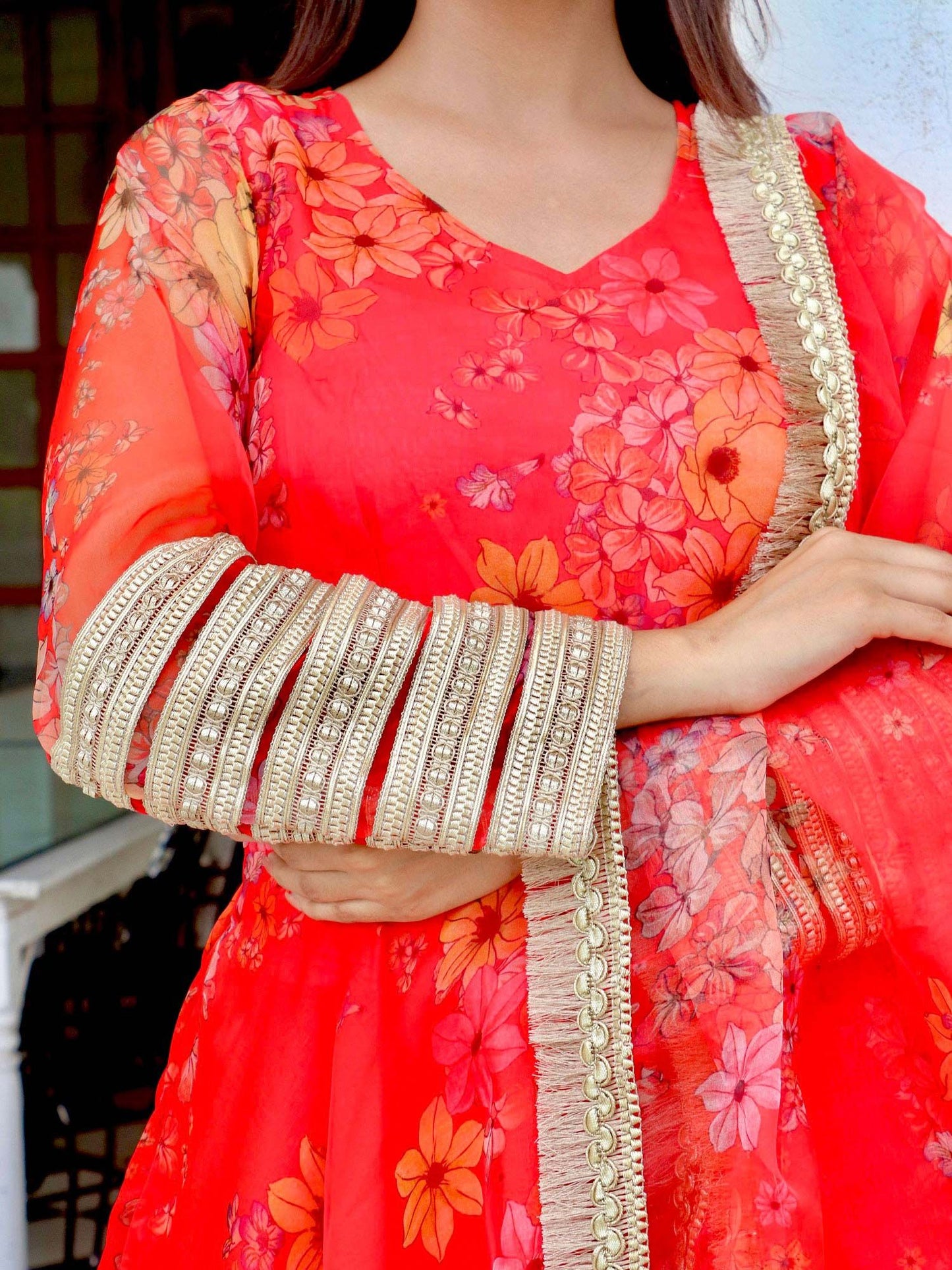 ONEWE INDIA Radhamani Suit Set (Set of 3) - Red