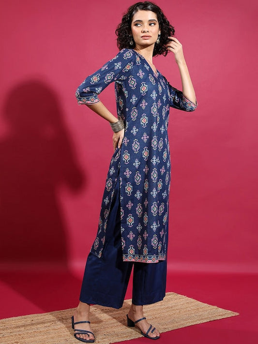 Vishudh Ethnic Motifs Printed Straight Kurta With Palazzos & Dupatta
