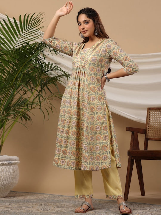 Readiprint Fashions Women Ethnic Motifs Printed Empire Pure Cotton Kurta with Palazzos