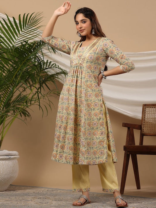 Readiprint Fashions Women Ethnic Motifs Printed Empire Pure Cotton Kurta with Palazzos