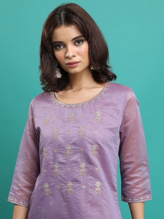 Vishudh Mauve Ethnic Motifs Embroidered Kurta