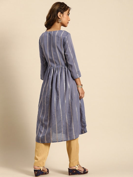 Sangria Women Jacquard Chanderi Silk Anarkali Kurta