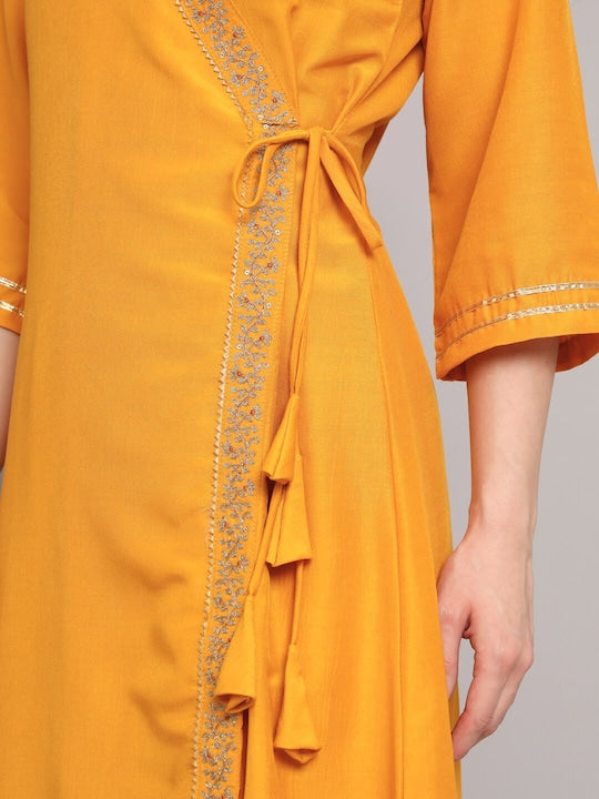 Myshka Angrakha Gotta Patti Pure Silk Kurta With Trousers & Dupatta