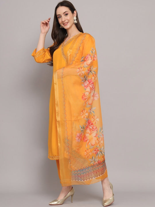 Myshka Angrakha Gotta Patti Pure Silk Kurta With Trousers & Dupatta