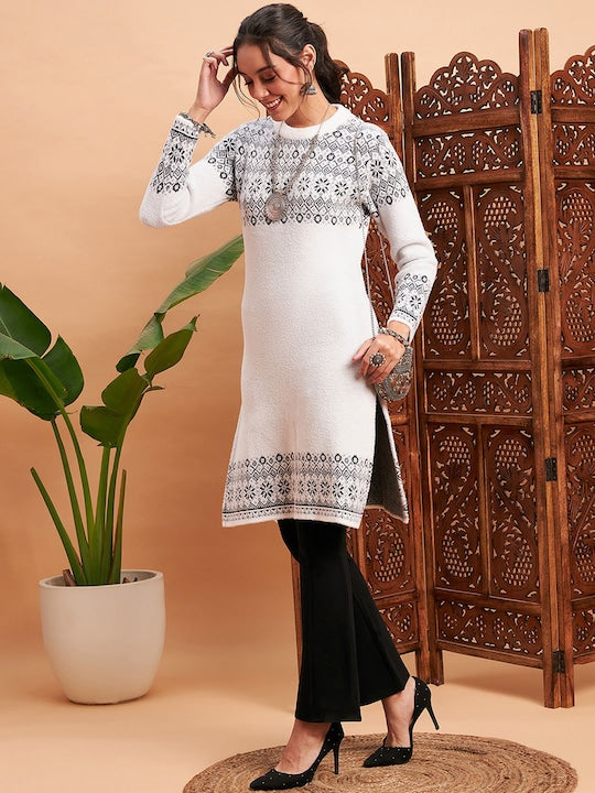 Shae by Sassafras Black Ethnic Motifs Self Design Woolen Straight Kurta