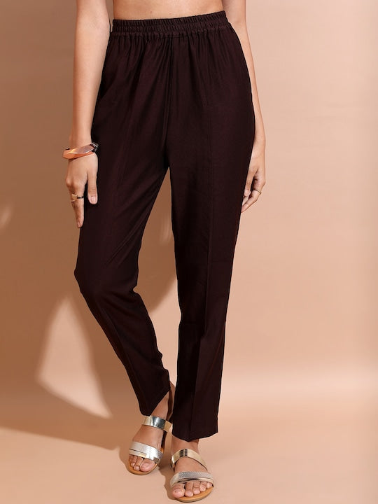 Vishudh Brown Floral Printed Regular Straight Kurta With Trousers & Dupatta