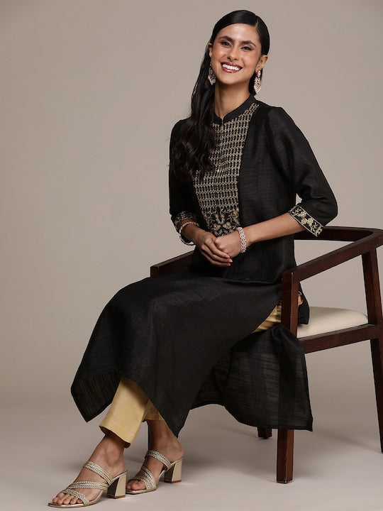 House of Pataudi Jashn Ethnic Motifs Yoke Design Sequinned Kurta