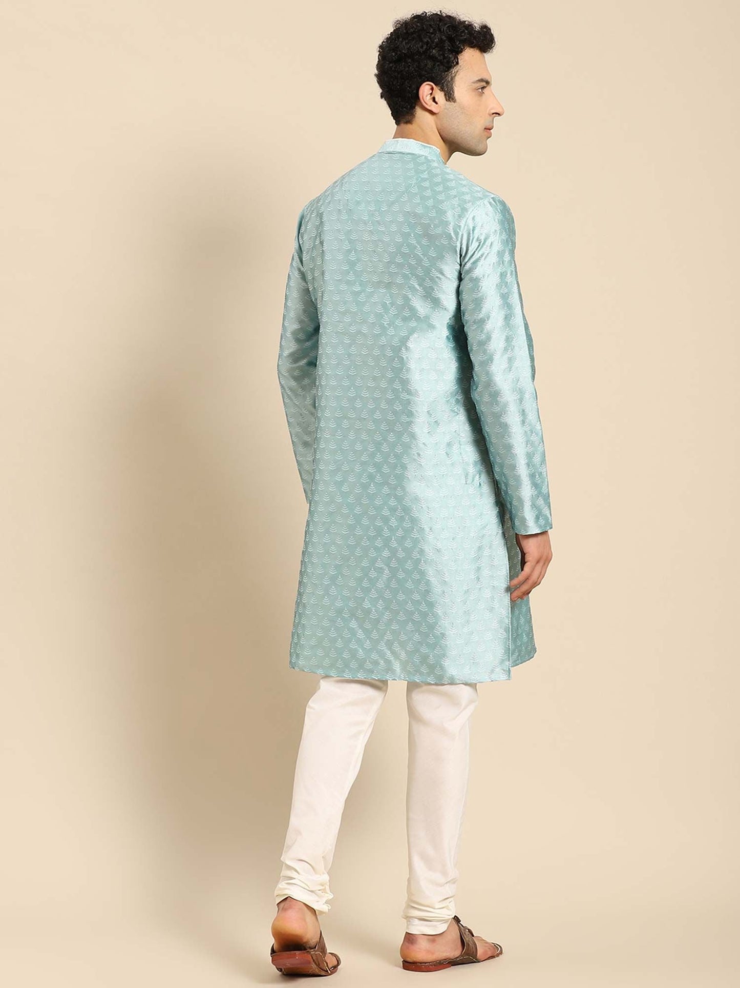 Amodh by Kisah Men Turquoise Blue Kurta (Set of 2)