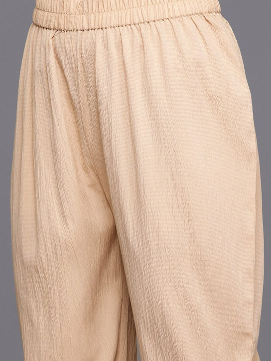 Varanga Floral Yoke Design Regular Thread Work Silk Crepe Kurta with Trousers & Dupatta