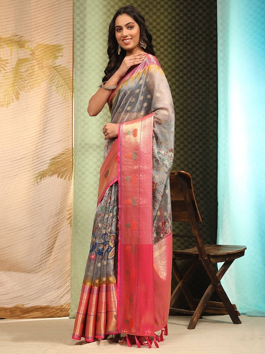 Silk Land Woven Design Zari Art Silk Fusion Banarasi Saree