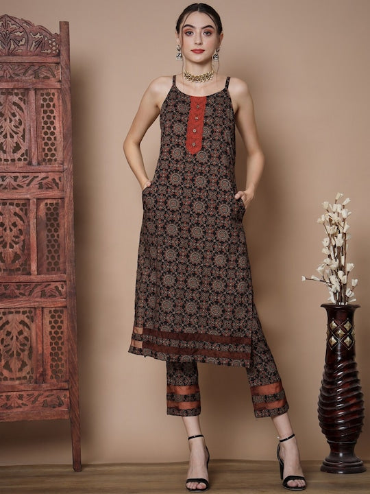 Myshka Ethnic Motifs Printed Regular Pure Cotton Kurta With Trousers & Dupatta