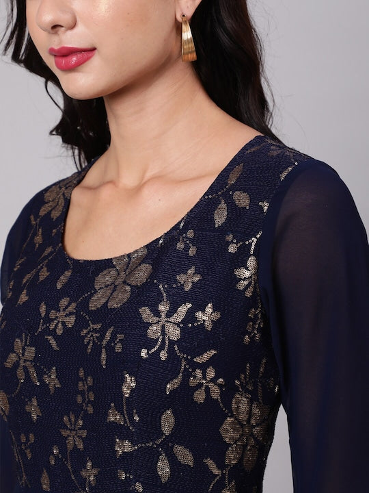 AKS Couture Sequin Embellished Georgette Maxi Dress