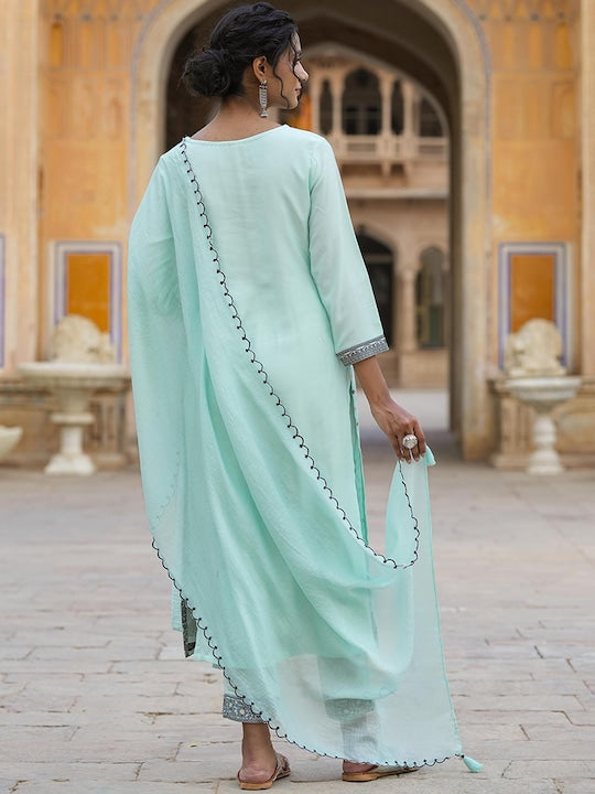 SCAKHI Ethnic Motif Embroidered Kurta With Trousers & Dupatta