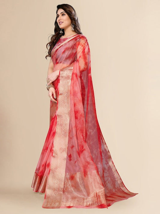 Fabmora Tie and Dye Dyed Zari Organza Saree