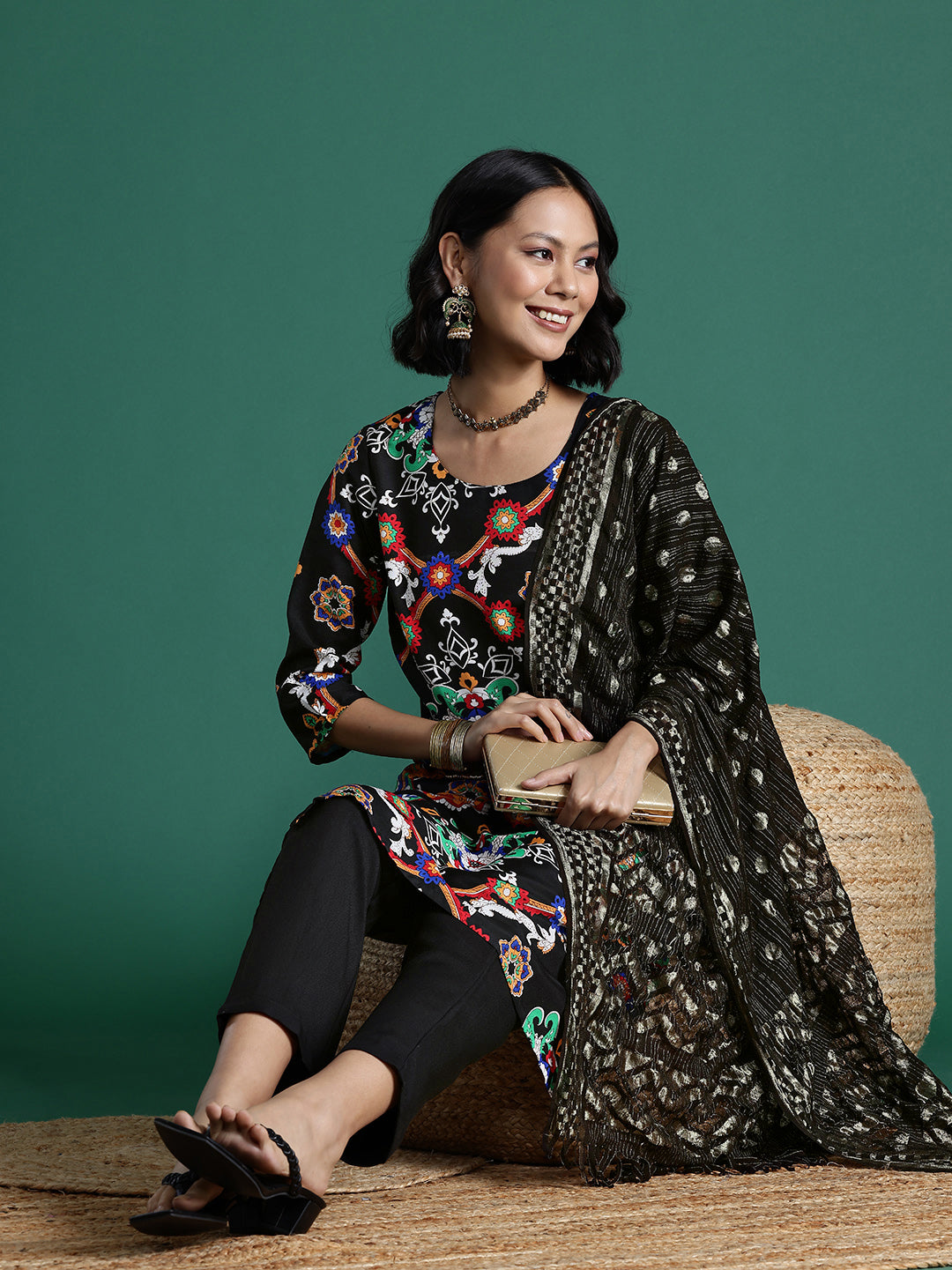 Sangria Ethnic Motifs Printed Kurta with Trousers & Dupatta