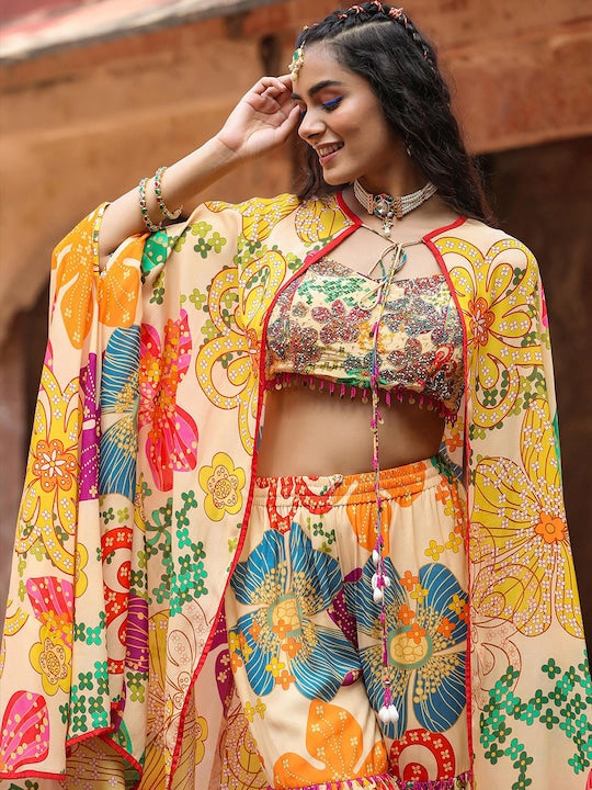 Scakhi Embellished Top & Sharara Co-Ords With Shrug