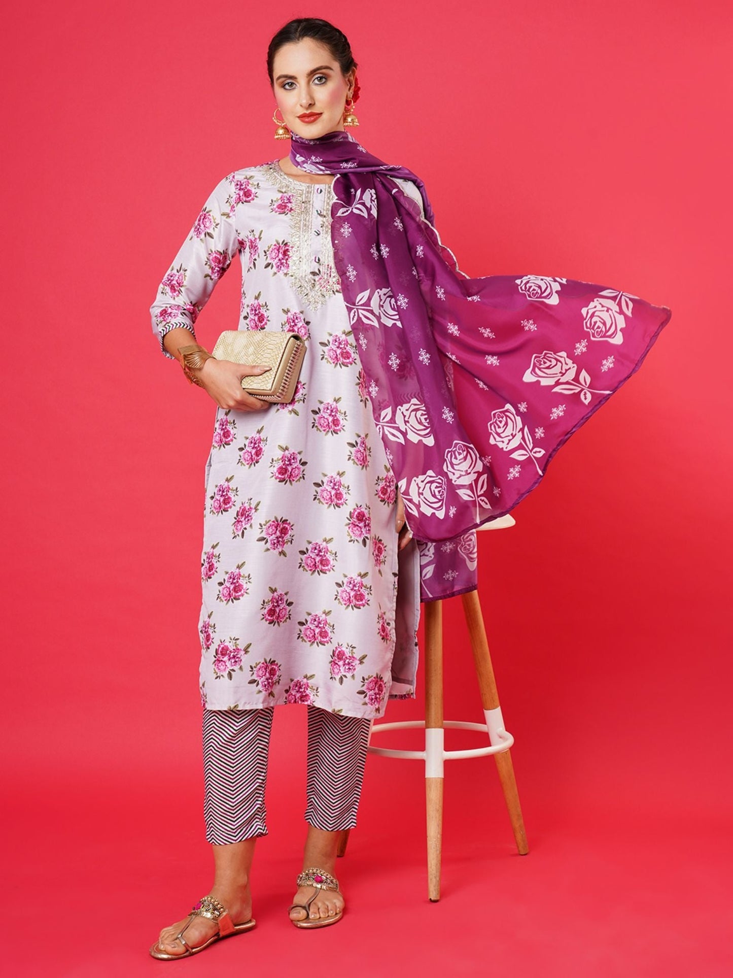 Heeposh Women Floral Printed Kurta with Dupatta (Set of 3)