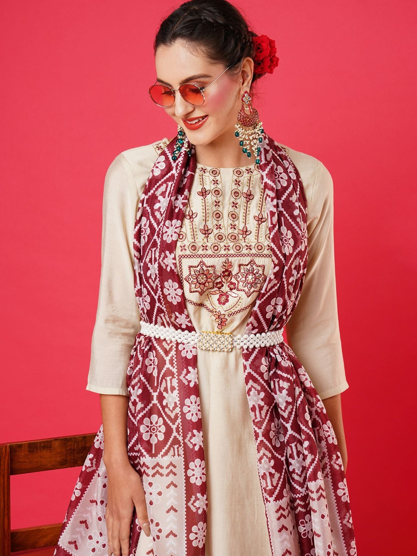 Heeposh Women Floral Gotta Patti Chanderi Silk Kurta with Dupatta (Set of 3)