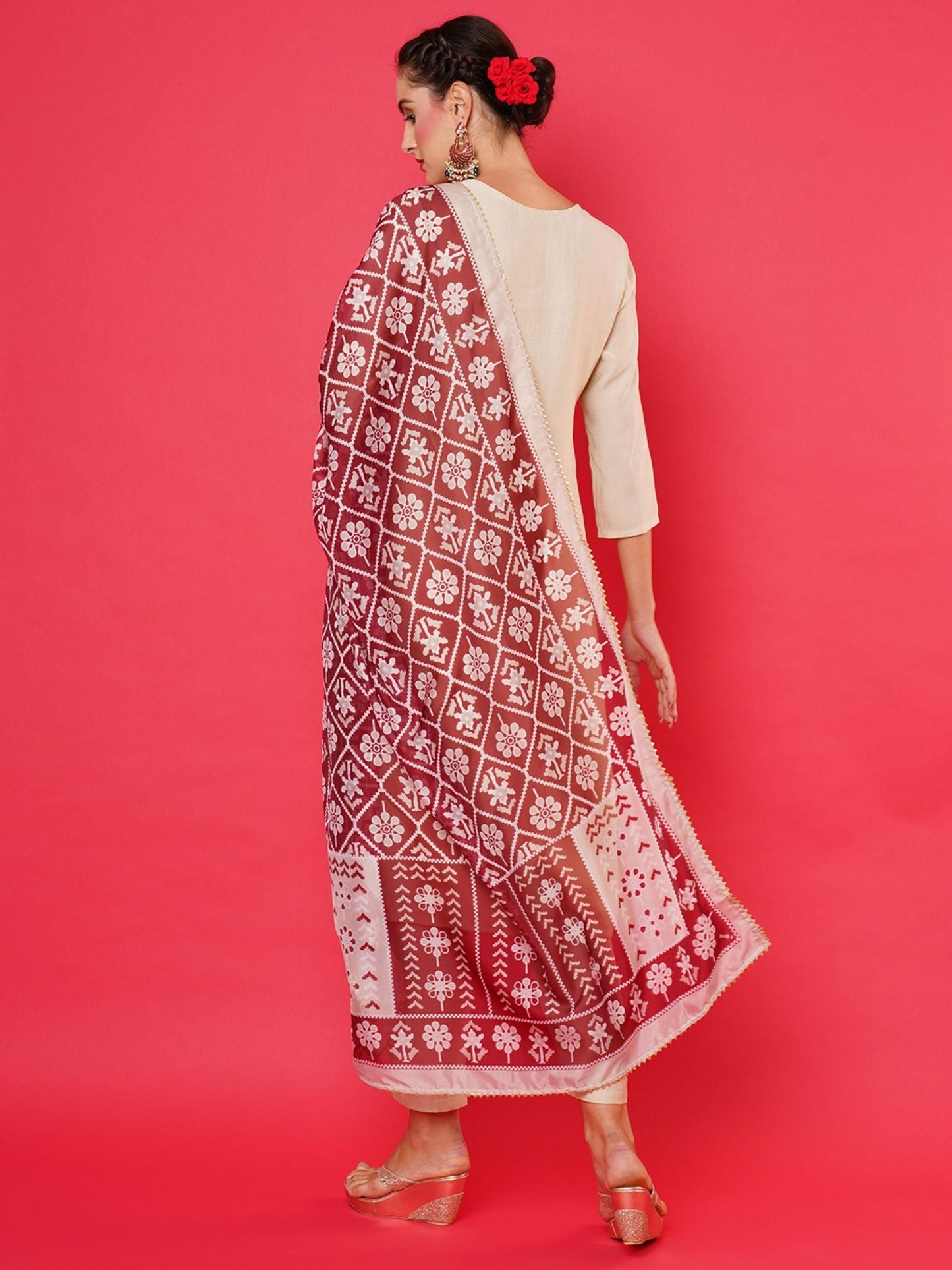 Heeposh Women Floral Gotta Patti Chanderi Silk Kurta with Dupatta (Set of 3)