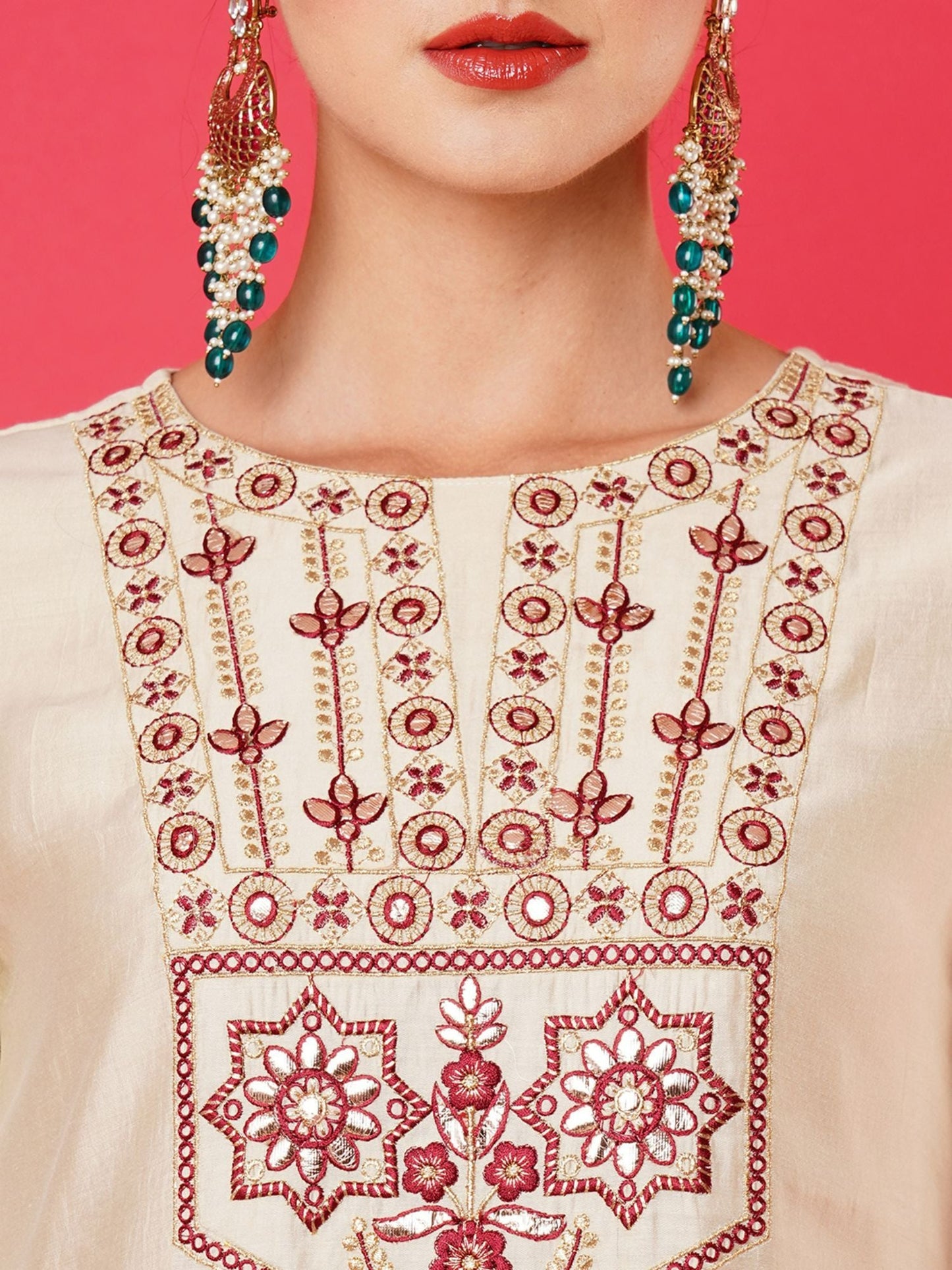 Heeposh Women Floral Gotta Patti Chanderi Silk Kurta with Dupatta (Set of 3)